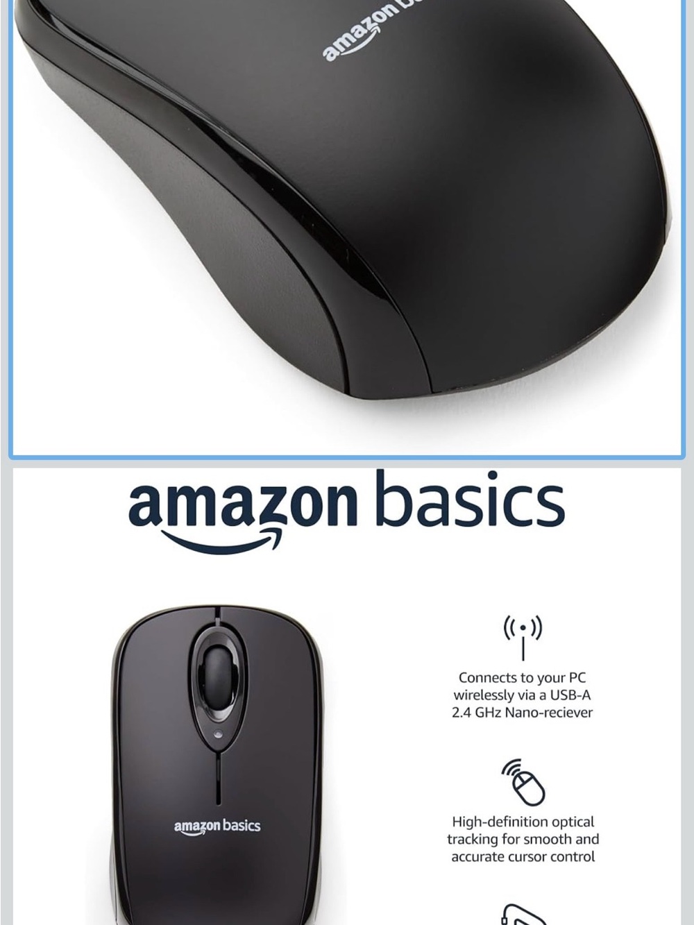 AmazonBasics Wireless Optical Mouse - Black